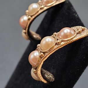 Copper Pearl Engraved Semi Hoop Earrings